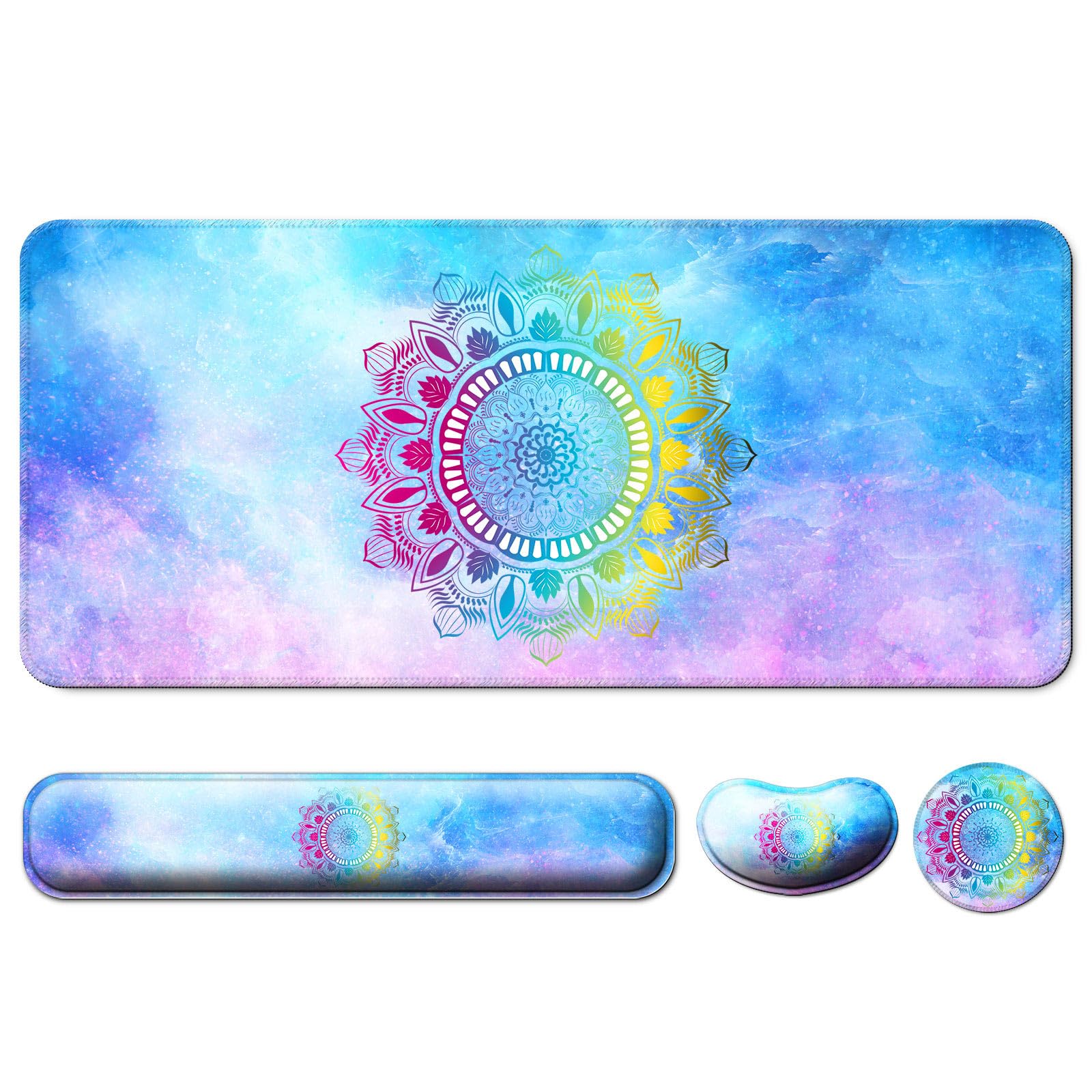 Keyboard Wrist Rest + Mouse Pad with Wrist Support + Desk Mat + Coaster 4 in 1 Set, XXL Large Gaming Mousepad Cute Ergonomic Mouse Pads for Desk