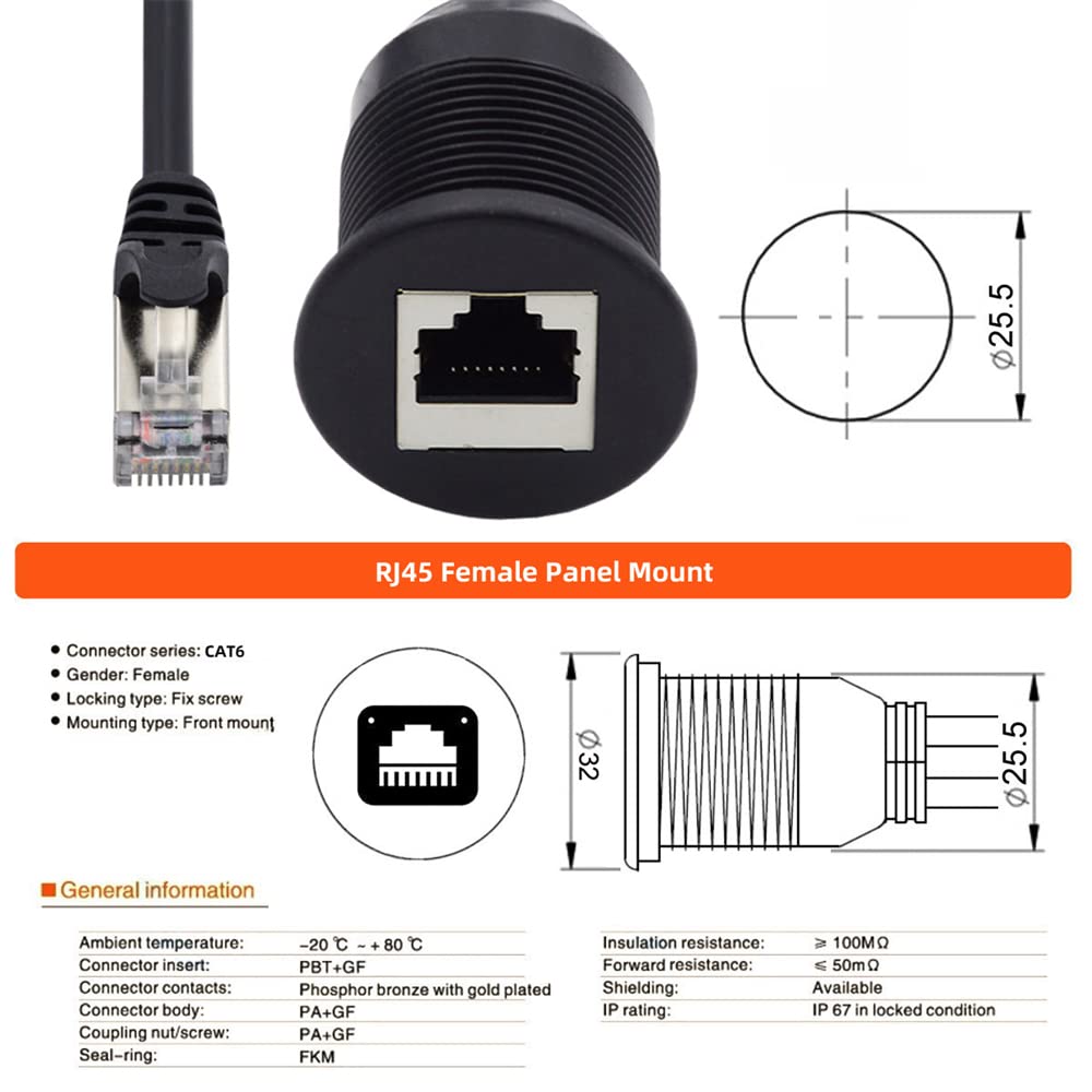 NFHK NFHK 1m Waterproof Dustproof CAT6 RJ45 Male to Female Ethernet Network Extension Cable for Car Panel Mount Design - View 3 of 9