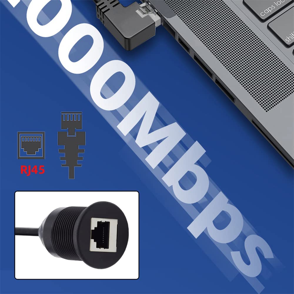 NFHK NFHK 1m Waterproof Dustproof CAT6 RJ45 Male to Female Ethernet Network Extension Cable for Car Panel Mount Design - View 6 of 9