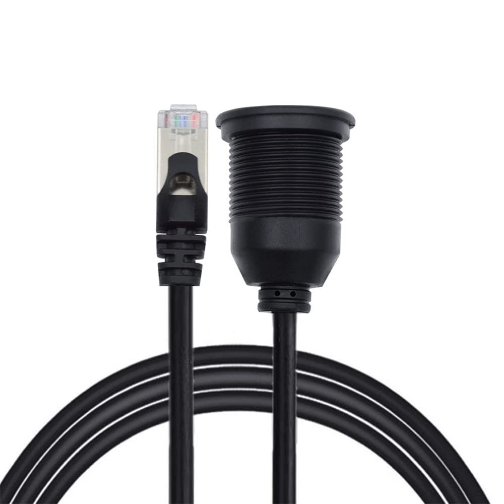 NFHK 1m Waterproof Dustproof CAT6 RJ45 Male to Female Ethernet Network Extension Cable for Car Panel Mount Design