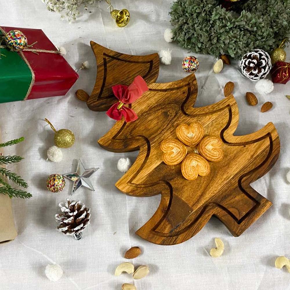 Affinity Decor Affinity Decor Christmas Tree Cutting Board Kitchen Wood Charcuterie Tray 13L x 9W Perfect for Holiday Entertaining and Festive Serving - View 3 of 9