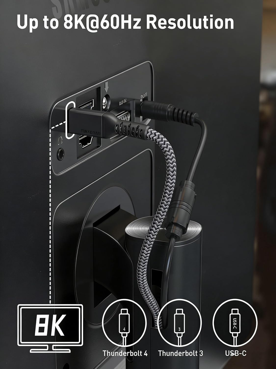 Maxonar Maxonar 6Ft Thunderbolt 4 Cable 40Gbps Data Sync 240W Charging 8K 5K 60Hz for Thunderbolt 4 3 USB4 USB-C Devices - View 2 of 6