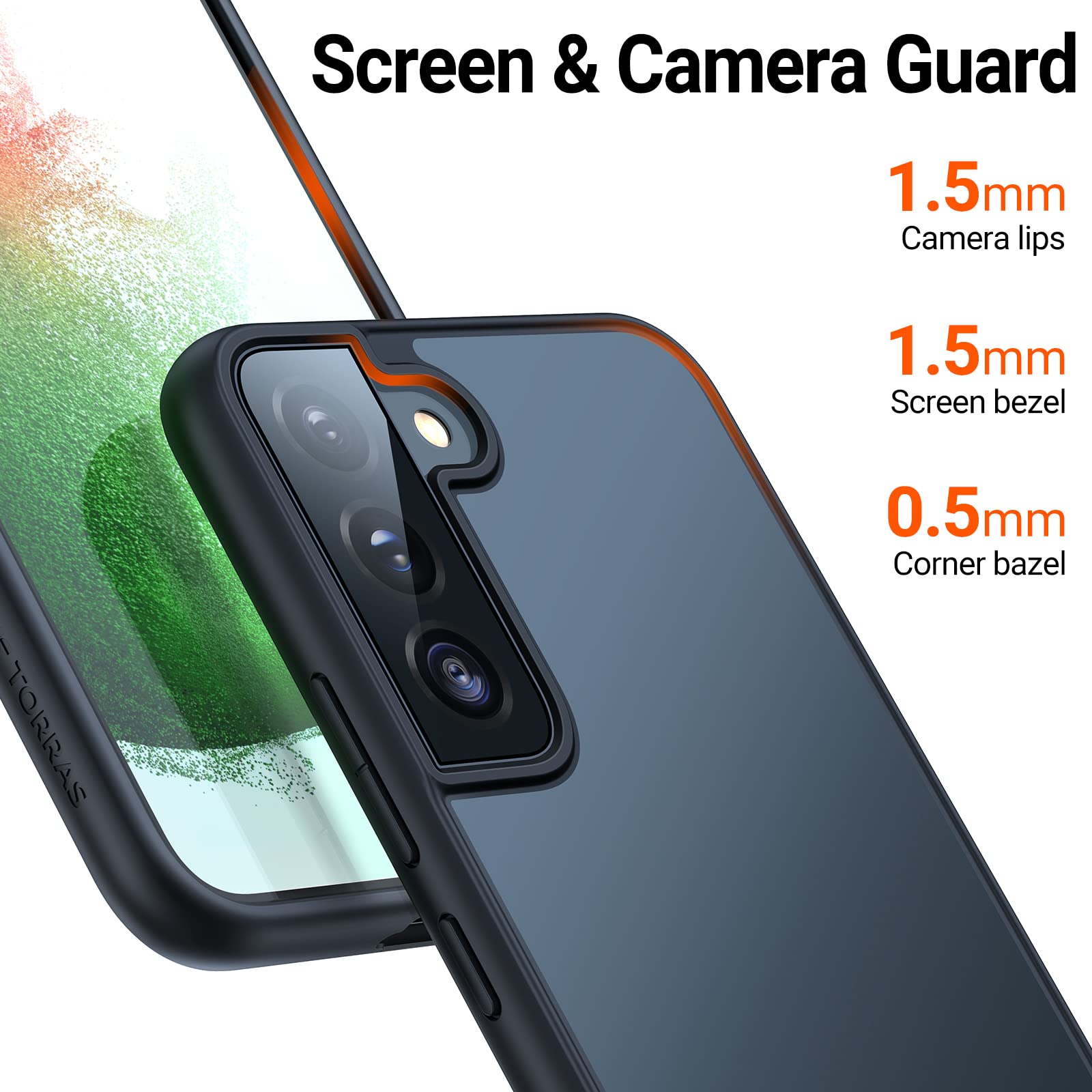 TORRAS TORRAS Shockproof Samsung Galaxy S23 Case - Slim Translucent Matte Hard Back & Soft Edge Guardian Series, Black - View 4 of 7