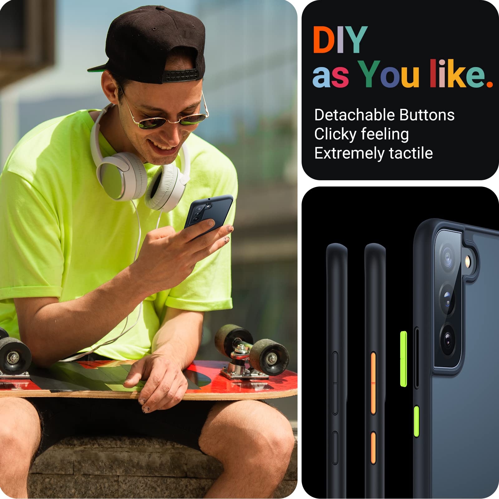 TORRAS TORRAS Shockproof Samsung Galaxy S23 Case - Slim Translucent Matte Hard Back & Soft Edge Guardian Series, Black - View 5 of 7