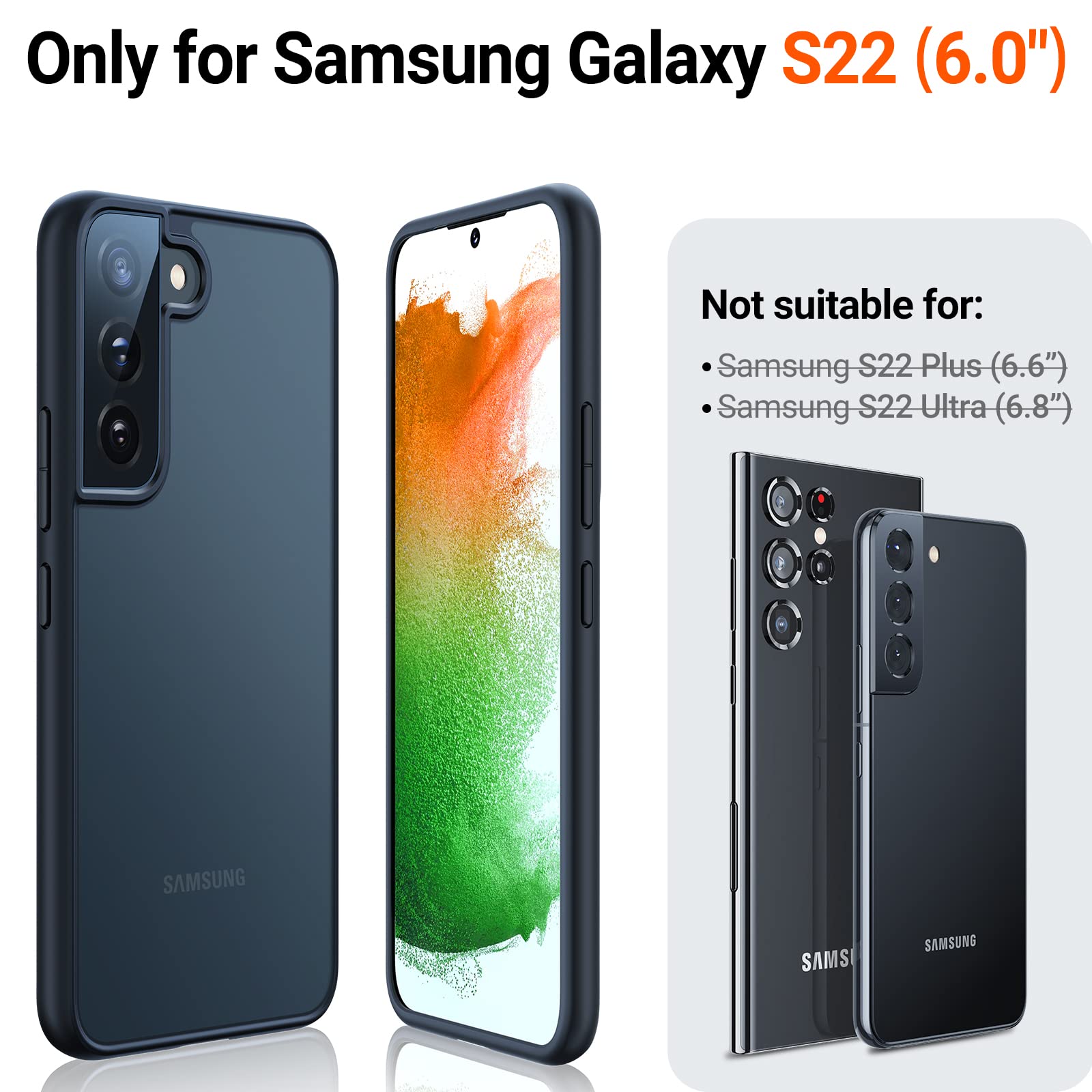 TORRAS TORRAS Shockproof Samsung Galaxy S23 Case - Slim Translucent Matte Hard Back & Soft Edge Guardian Series, Black - View 6 of 7