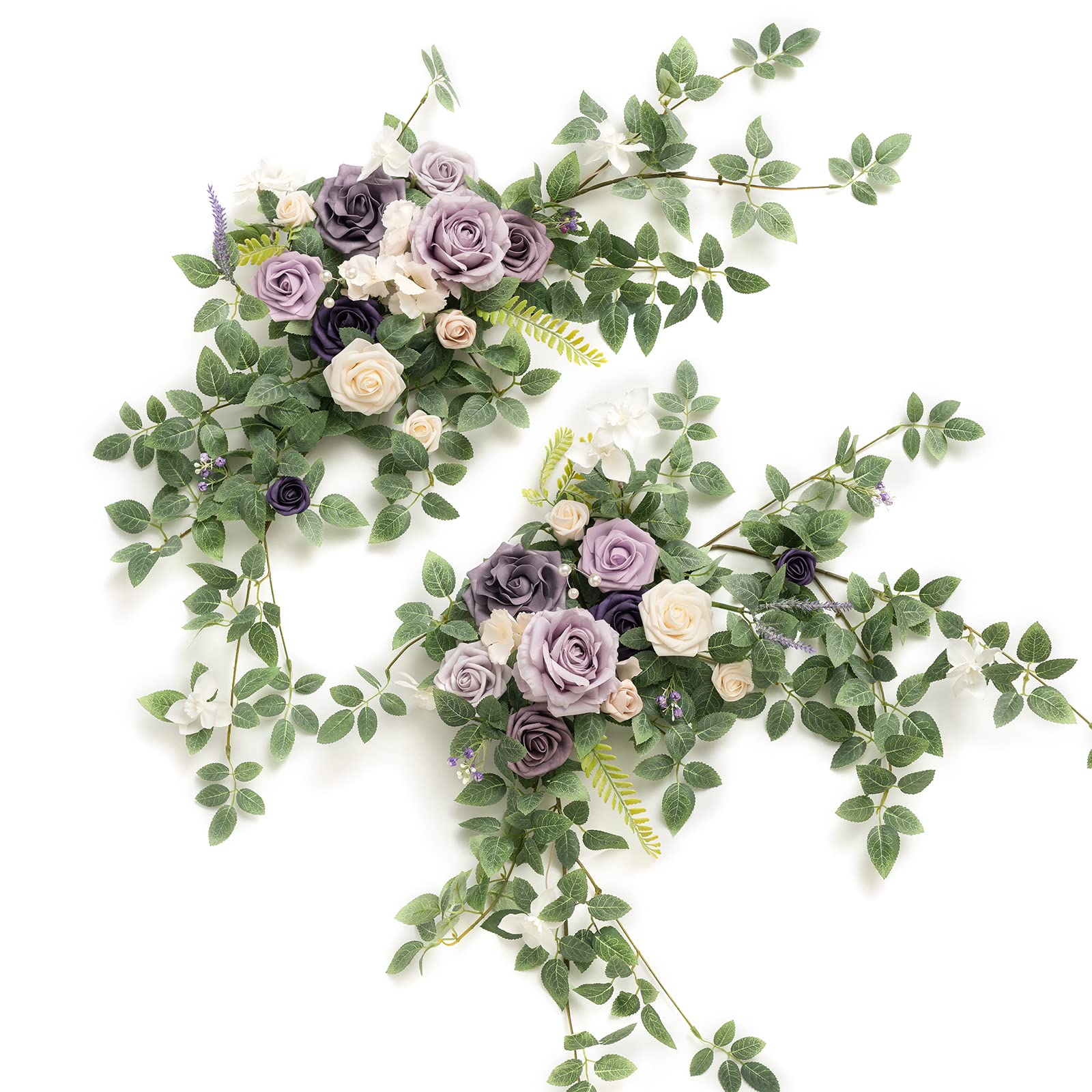 Ling's moment 2PCS Artificial Floral Swags Centerpieces Wedding Flower Purple Rose Garland Greenery Arrangements for Sweetheart Head Table Decor Car