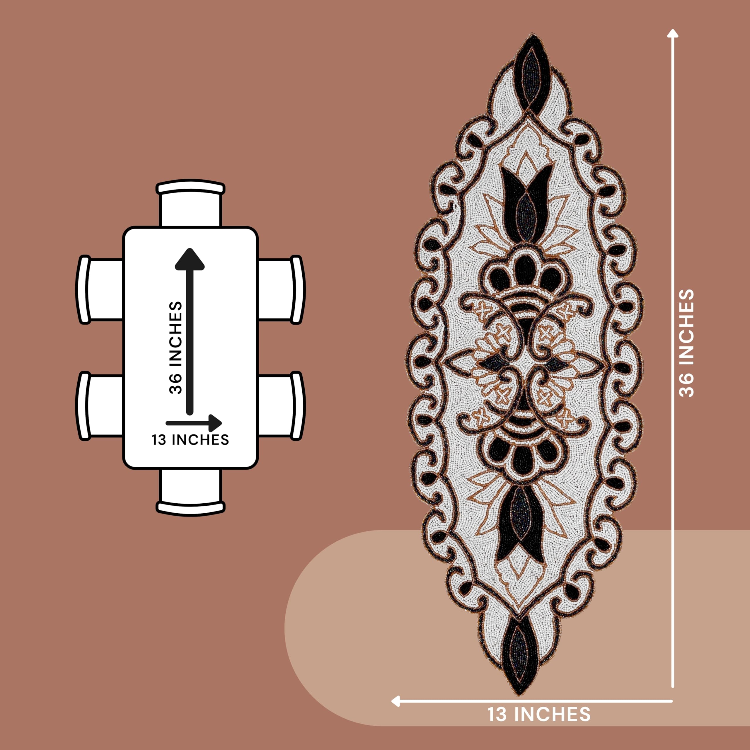 CLEENTABLE CLEENTABLE 36x13 Elegant Beaded Table Runner Handcrafted Black Ivory Floral Design Durable Polyester for Dining Coffee Table Special Occasions - View 4 of 9