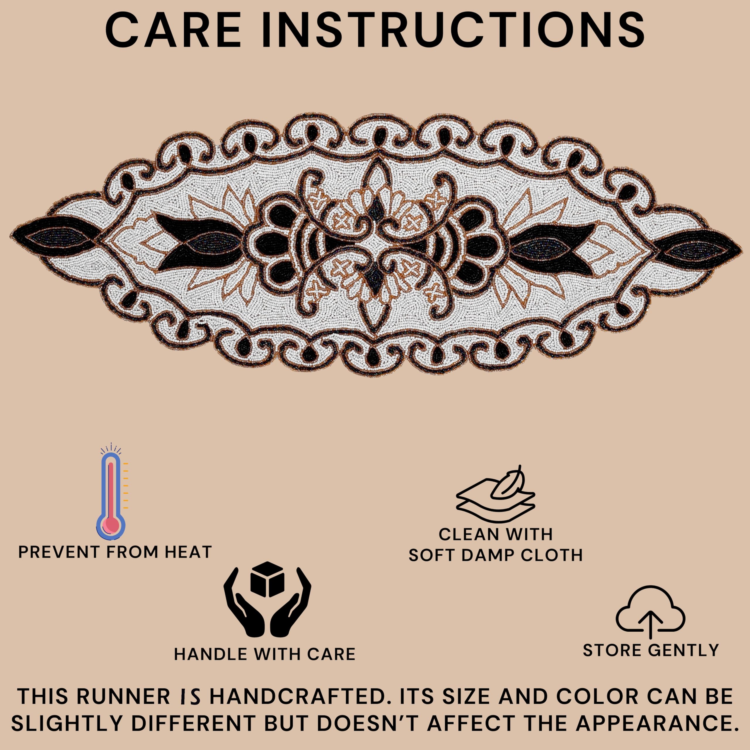 CLEENTABLE CLEENTABLE 36x13 Elegant Beaded Table Runner Handcrafted Black Ivory Floral Design Durable Polyester for Dining Coffee Table Special Occasions - View 6 of 9