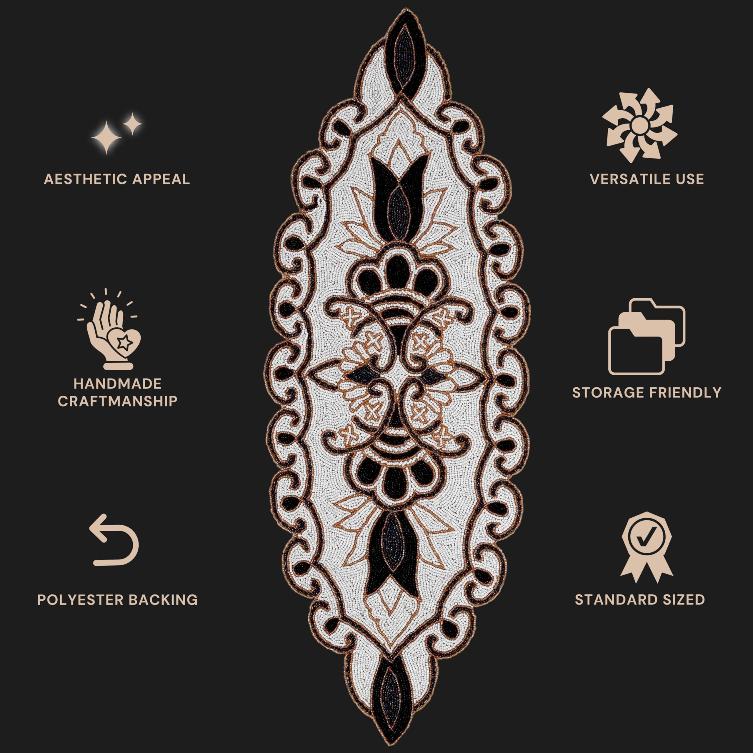 CLEENTABLE CLEENTABLE 36x13 Elegant Beaded Table Runner Handcrafted Black Ivory Floral Design Durable Polyester for Dining Coffee Table Special Occasions - View 8 of 9