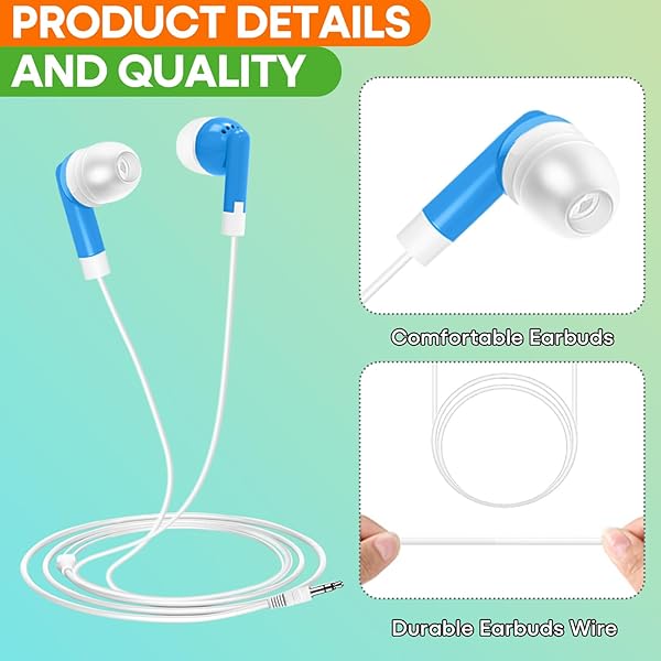 Wensdo 120 Pack Bulk Earbud Headphones - Multi-Color Disposable Earphones for Kids, Students & Adults - Perfect Classroom Gifts! - View 5 of 9