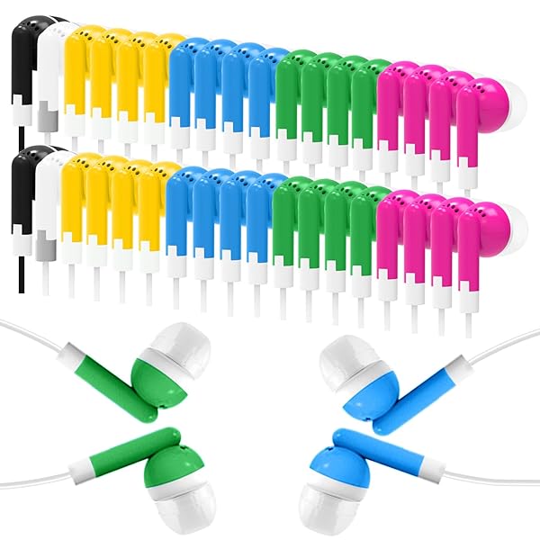 Wensdo 120 Pack Bulk Earbud Headphones - Multi-Color Disposable Earphones for Kids, Students & Adults - Perfect Classroom Gifts!