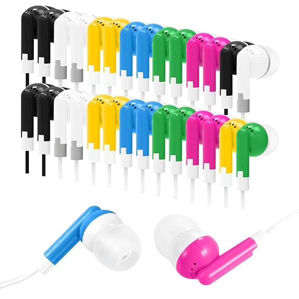 Wensdo 30 Pack Kids Earbud Headphones - Wired Multi-Colored Earphones for School & Classroom Use - View 2 of 8
