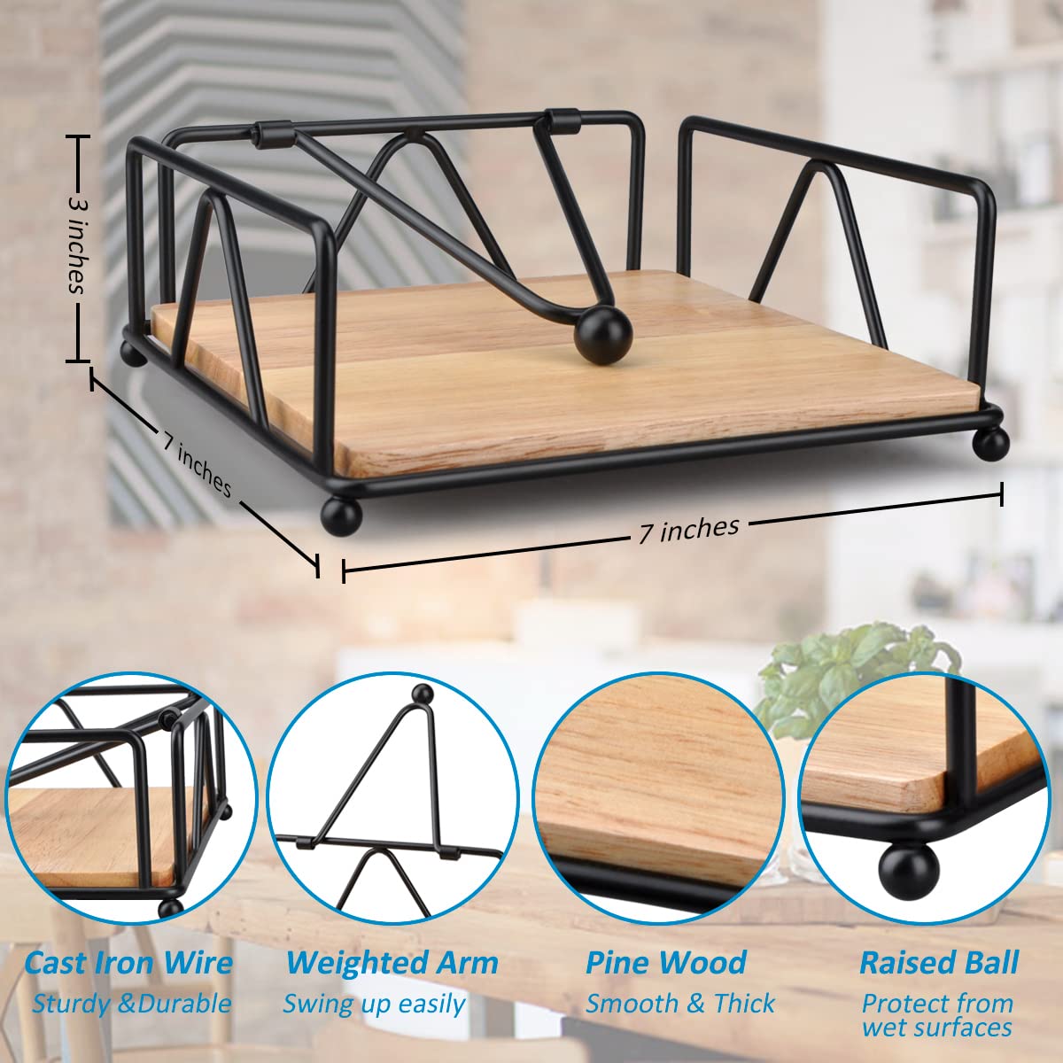 MOLEDINO MOLEDINO Flat Napkin Holder Metal Black Sturdy Design for Kitchen Dining Table Cocktail Bar Outdoor Picnic Party - View 3 of 7