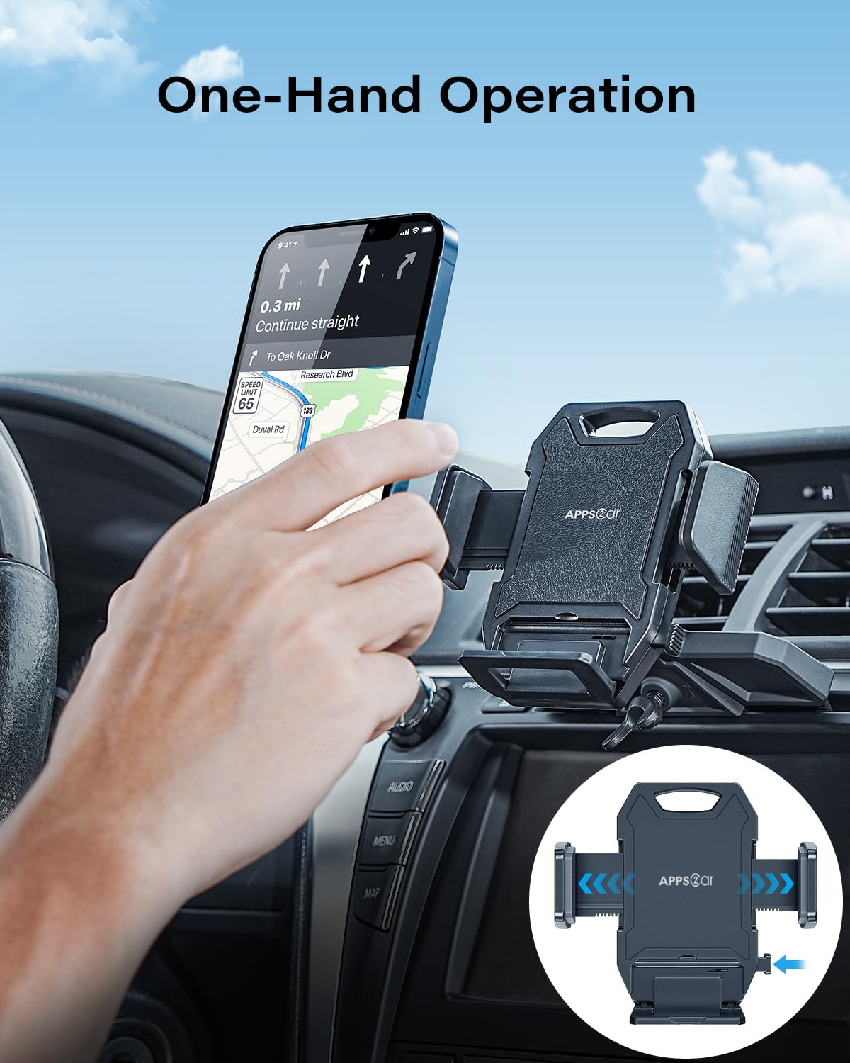APPS2Car Sturdy CD Slot Phone Mount with One Hand Operation Design, Hands-Free Car Phone Holder Universally Compatible with All iPhone and Android - View 2 of 9