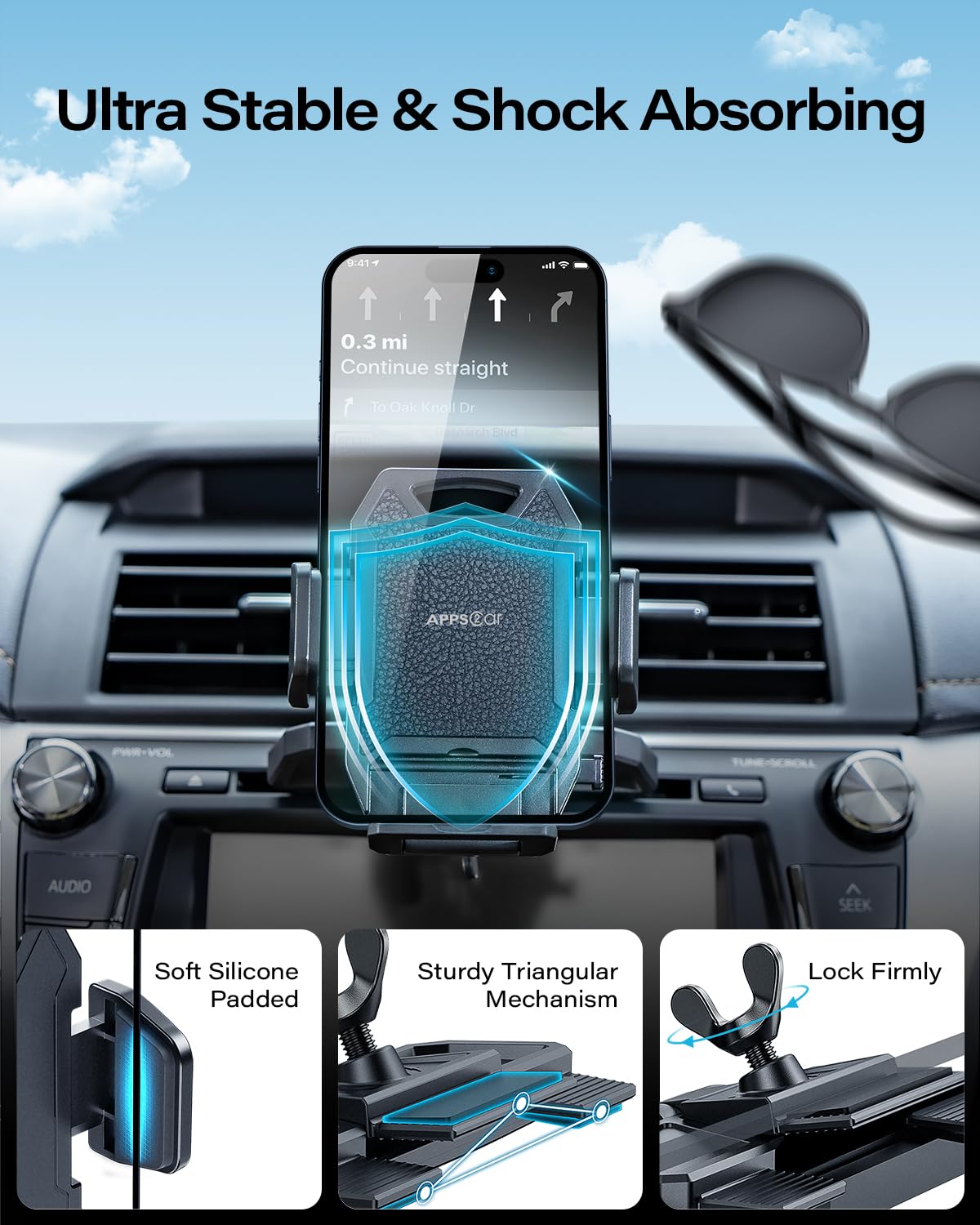 APPS2Car Sturdy CD Slot Phone Mount with One Hand Operation Design, Hands-Free Car Phone Holder Universally Compatible with All iPhone and Android - View 3 of 9