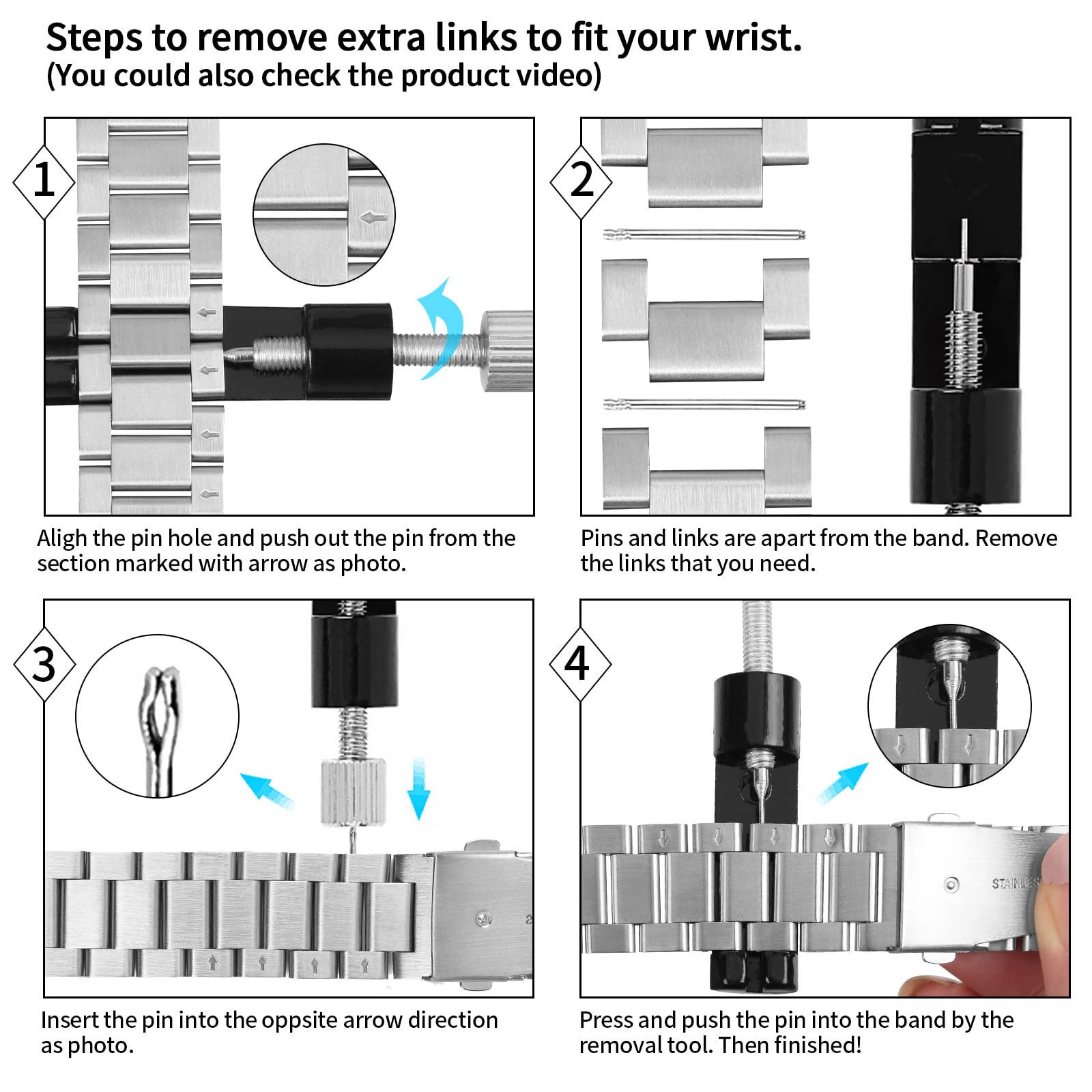 Limque Stainless Steel Band Compatible with Fitbit Versa 4 Fitbit Sense 2 Fitbit Versa 3 Fitbit Sense, Adjustable Metal Watch Bands - View 5 of 8