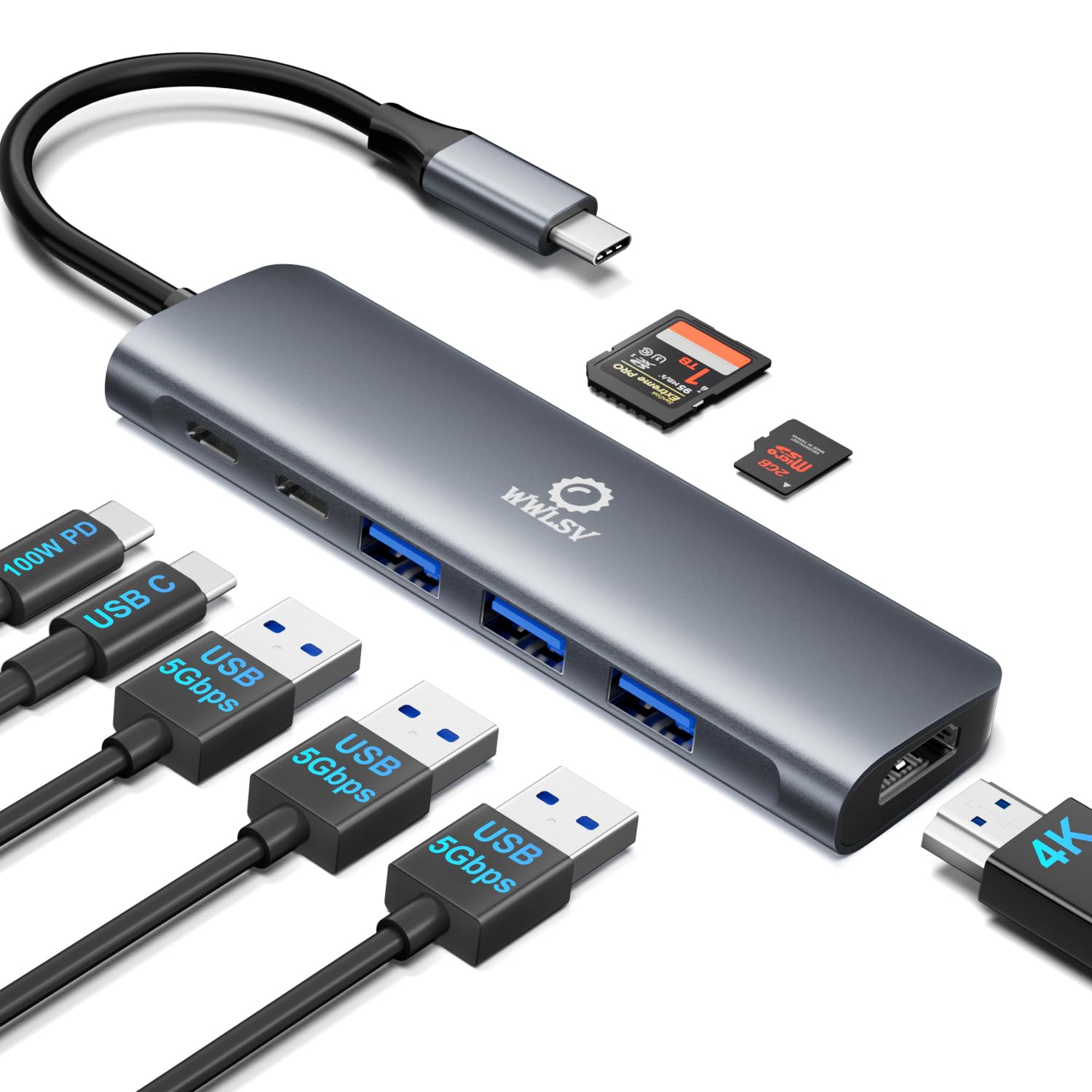 USB C Hub, 8 in 1 USB C Docking Station with 4K HDMI, 3 USB 3.0 Ports, Type-C Port, 100W PD, SD TF Card Reader, Laptop Docking Station Compatible for