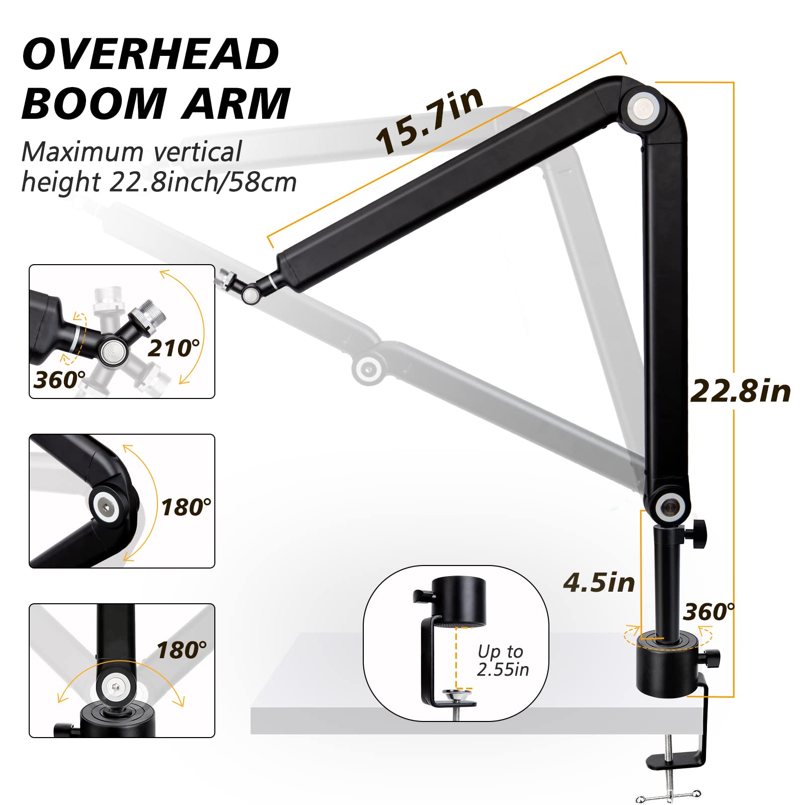 Blue Yeti Boom Arm with Extension Tube - Mic Boom Arm Compatible with HyperX QuadCast, Weighted Metal Height adjustment Mic Arm for QuadCast,Blue - View 2 of 7