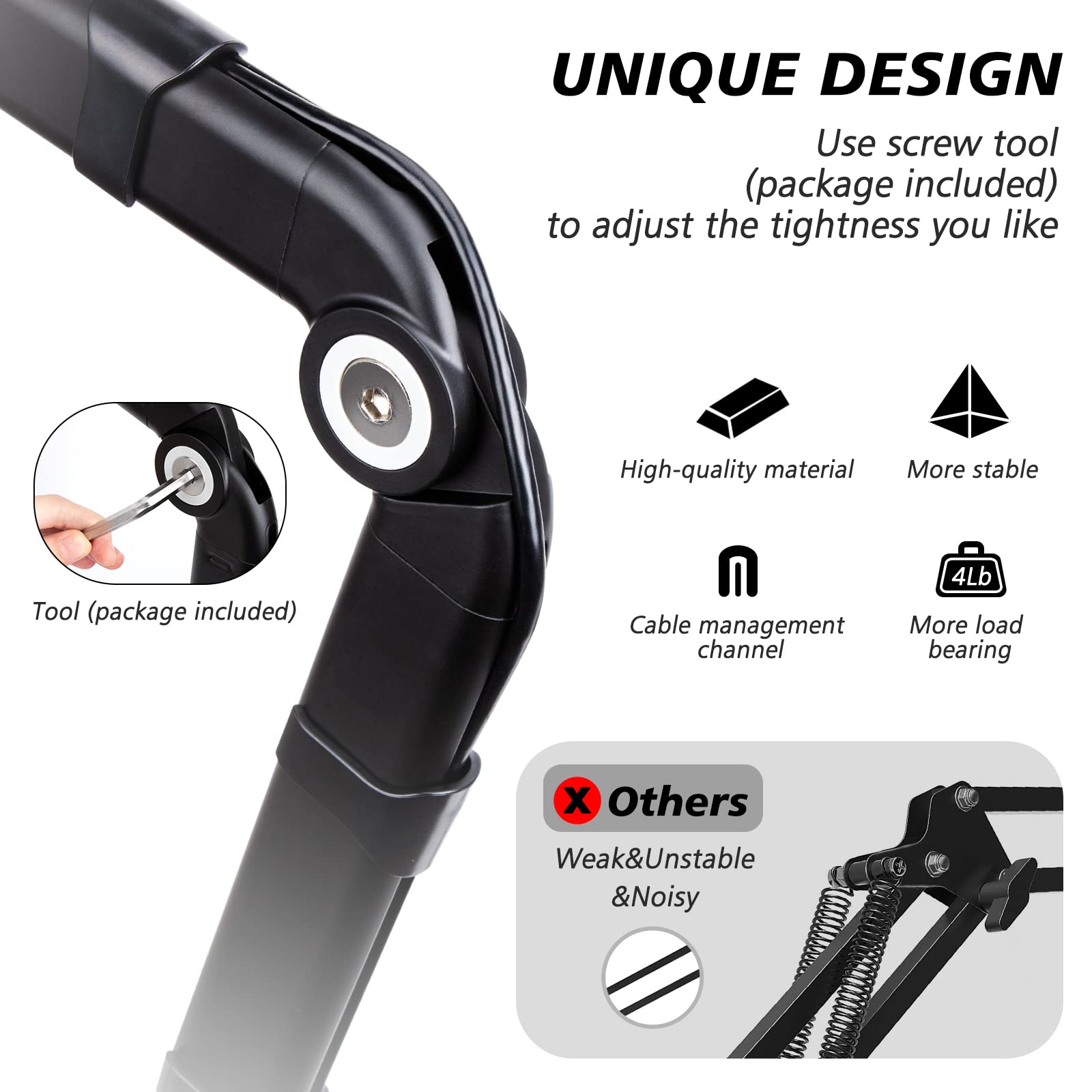 Blue Yeti Boom Arm with Extension Tube - Mic Boom Arm Compatible with HyperX QuadCast, Weighted Metal Height adjustment Mic Arm for QuadCast,Blue - View 3 of 7