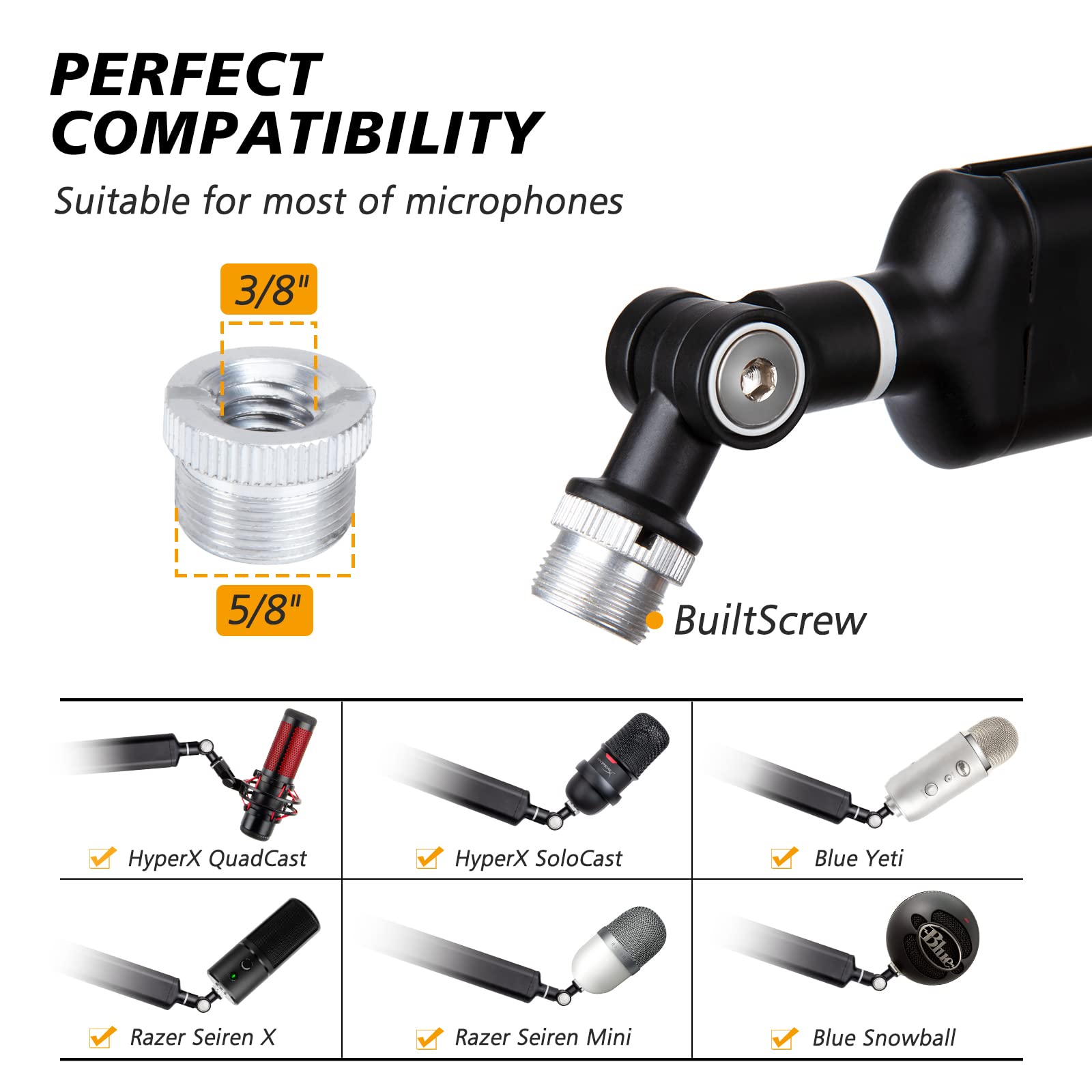 Blue Yeti Boom Arm with Extension Tube - Mic Boom Arm Compatible with HyperX QuadCast, Weighted Metal Height adjustment Mic Arm for QuadCast,Blue - View 4 of 7