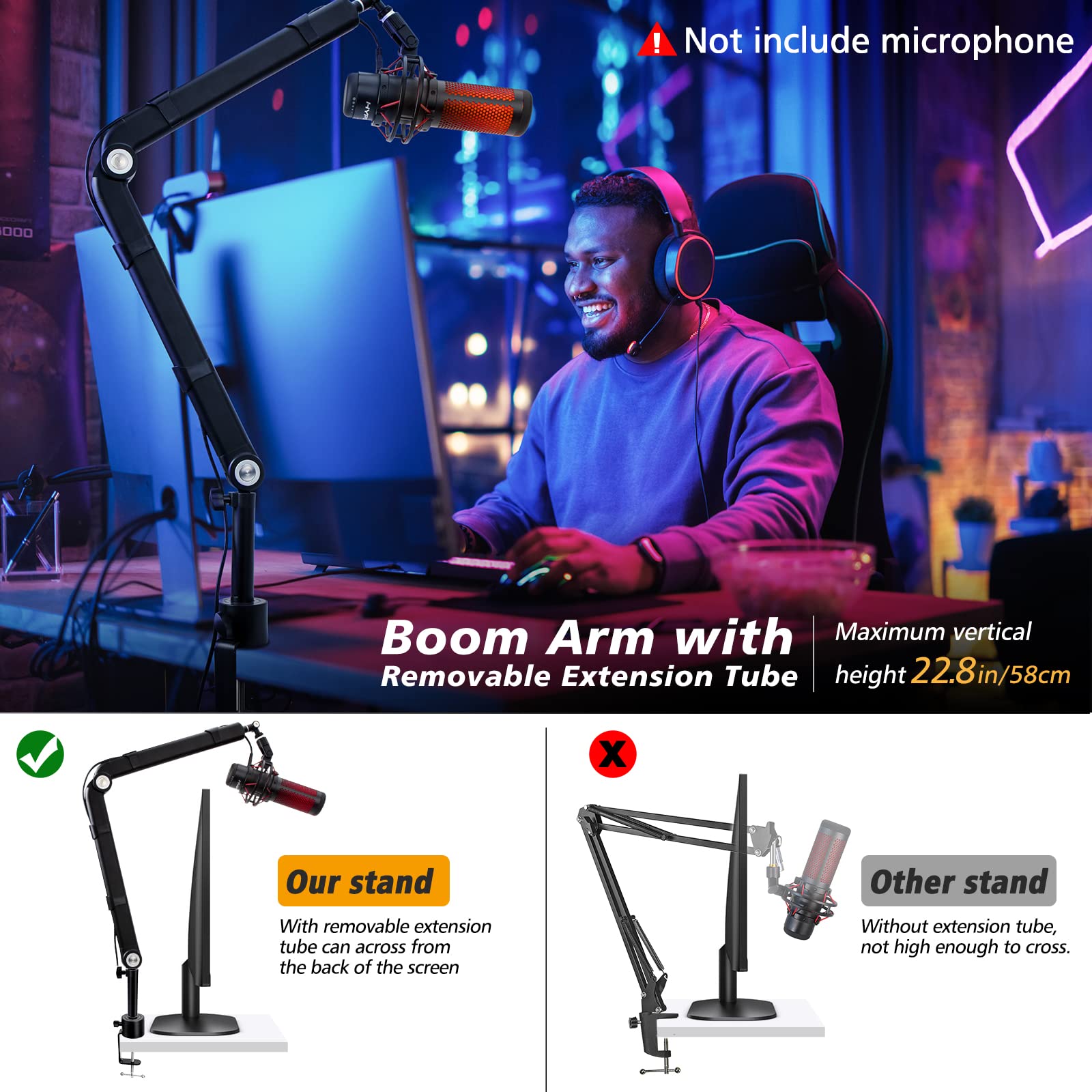 Blue Yeti Boom Arm with Extension Tube - Mic Boom Arm Compatible with HyperX QuadCast, Weighted Metal Height adjustment Mic Arm for QuadCast,Blue - View 7 of 7