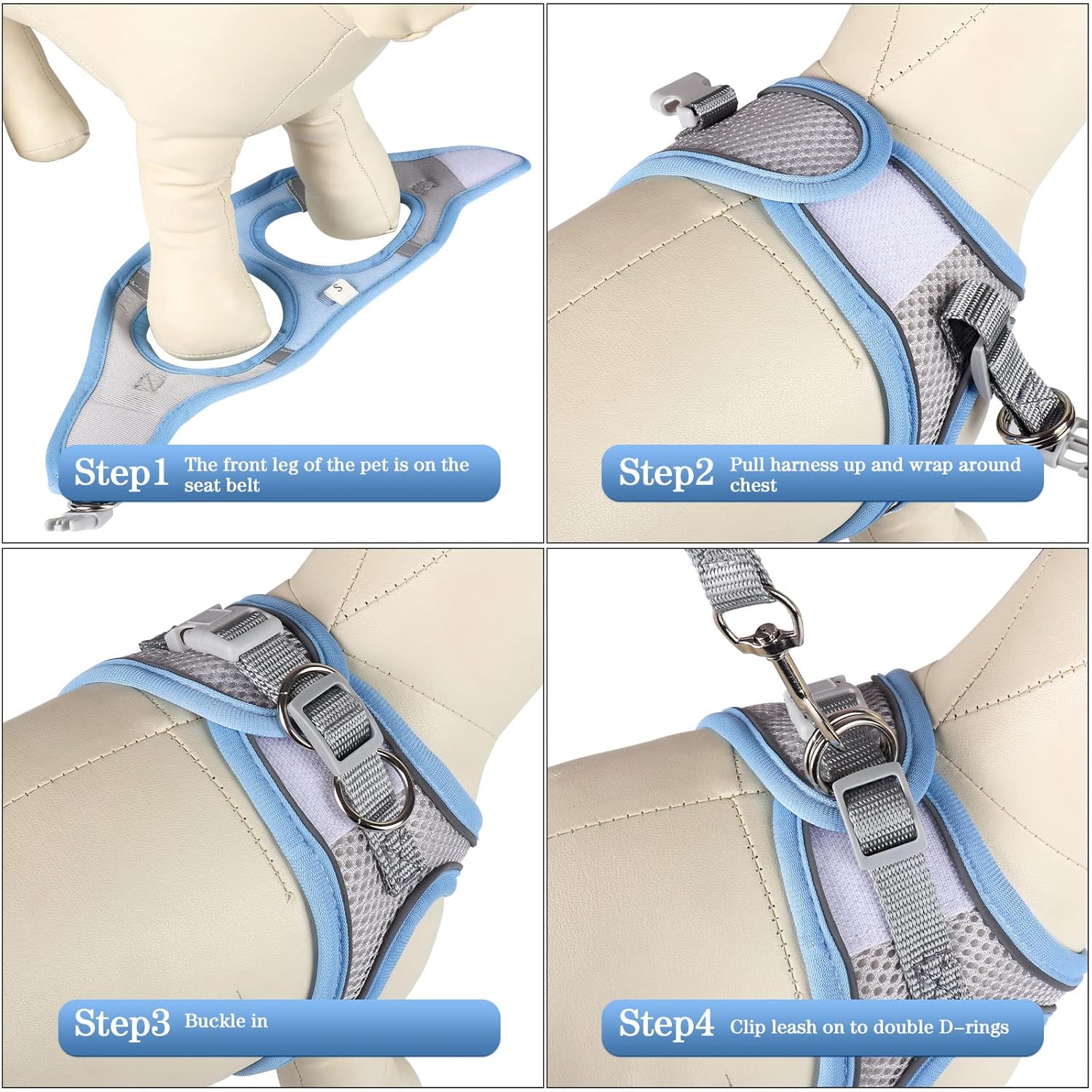 YIMEIS YIMEIS Dog Harness and Leash Set No Pull Soft Mesh Reflective Adjustable Vest for Small Medium Large Dogs and Cats Greyblue XSmall Pack of 1 - View 2 of 9