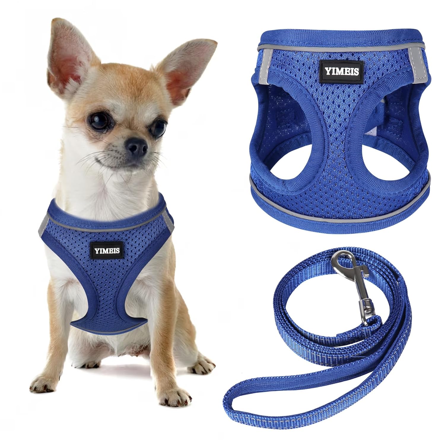 YIMEIS YIMEIS Dog Harness and Leash Set No Pull Soft Mesh Reflective Adjustable Vest for Small Medium Large Dogs and Cats Greyblue XSmall Pack of 1 - View 8 of 9