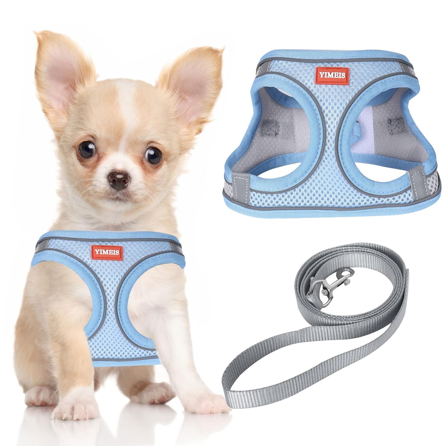 YIMEIS YIMEIS Dog Harness and Leash Set No Pull Soft Mesh Reflective Adjustable Vest for Small Medium Large Dogs and Cats Greyblue XSmall Pack of 1