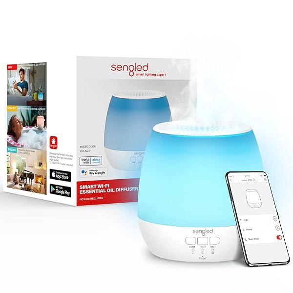 Sengled Sengled Smart WiFi Essential Oil Diffuser: 150ml Aromatherapy with Alexa & Google Home, Auto Off, LED Colors & Timer