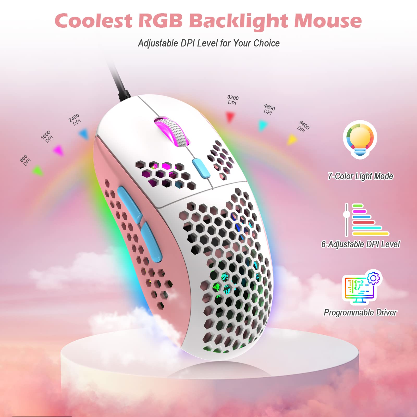 ZIYOU LANG RK-T8PR0 Wired 65% Mechanical Gaming Keyboard and Mouse Combo with RGB LED Backlit Anti-ghosting TKL Mini 68 Key Coiled C to A Cable - View 6 of 9