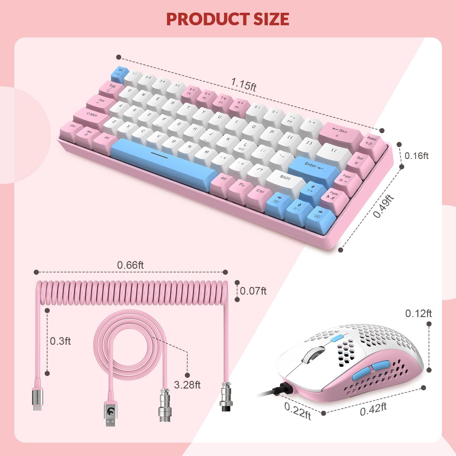 ZIYOU LANG RK-T8PR0 Wired 65% Mechanical Gaming Keyboard and Mouse Combo with RGB LED Backlit Anti-ghosting TKL Mini 68 Key Coiled C to A Cable - View 9 of 9
