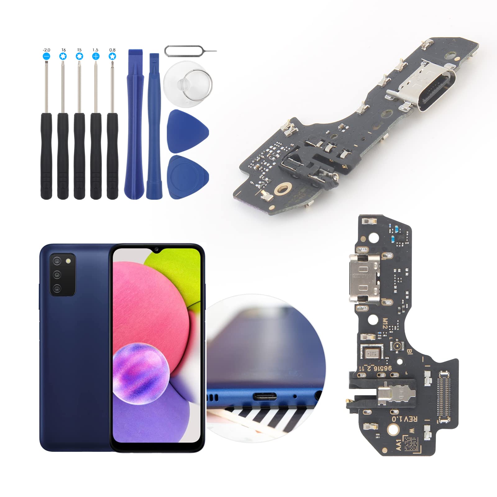 Dock Connector for Samsung Galaxy A03s USB Charging Port Flex Cable Replacement for A037U Type C Charger Dock Board Connector with Tools(Only for