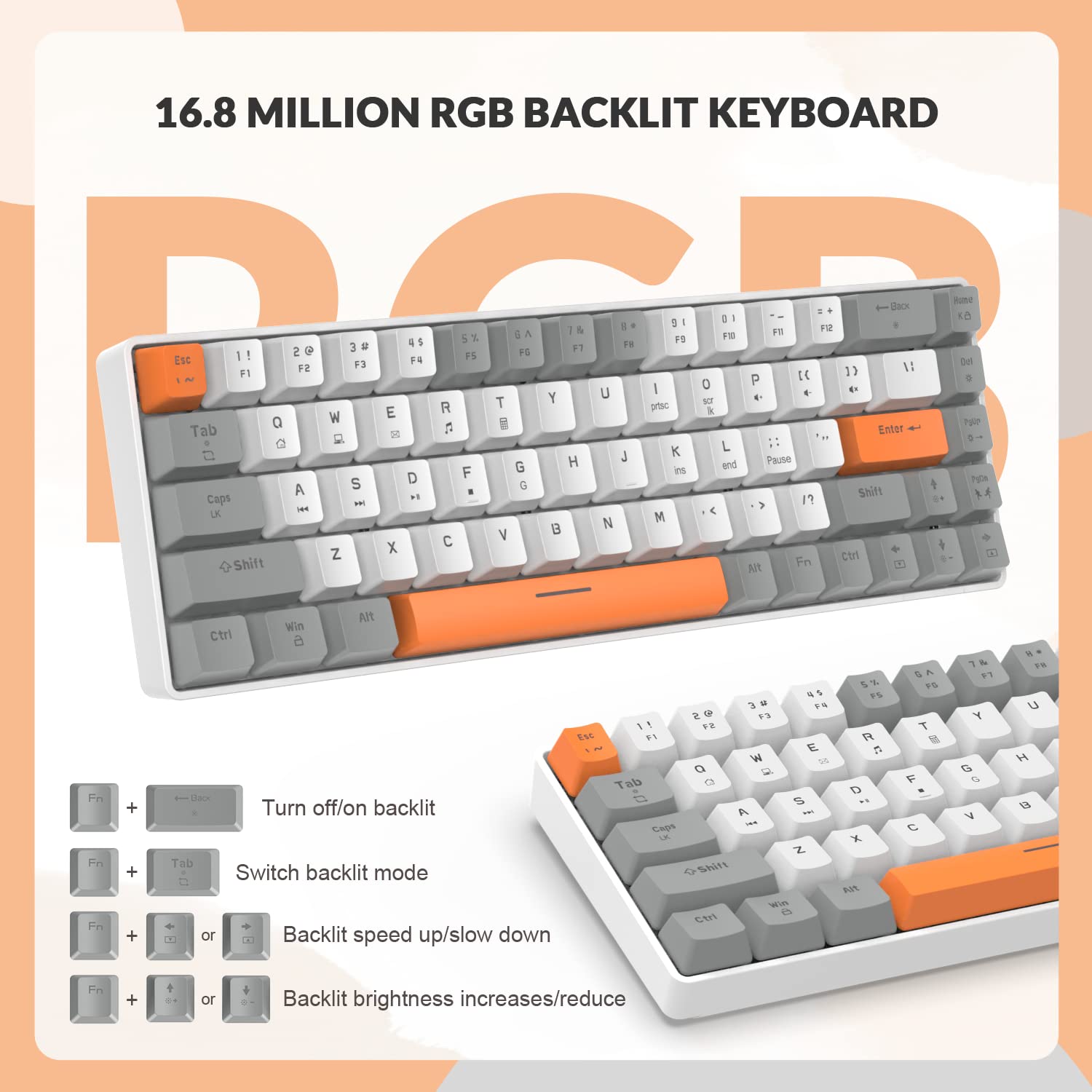 ZIYOU LANG RK-T8PR0 Wired 65% Mechanical Gaming Keyboard and Mouse Combo with RGB Backlit Anti-ghosting TKL Mini 68 Key Coiled C to A Cable Tactile - View 3 of 8