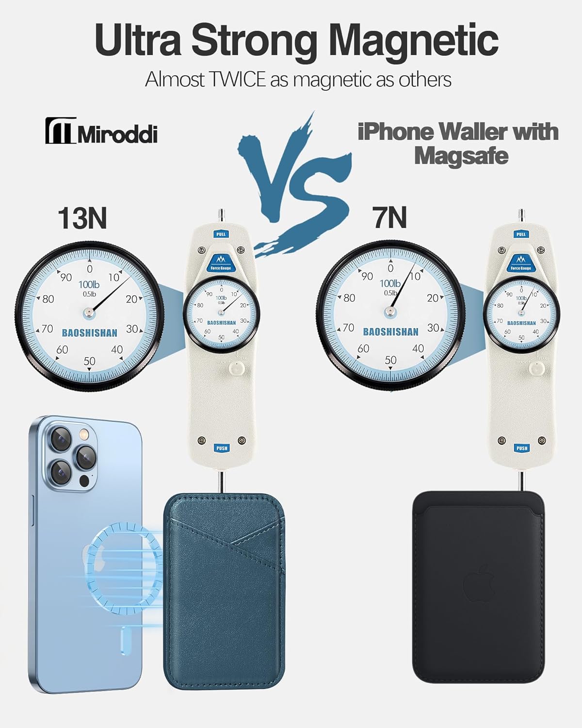 Miroddi Miroddi Leather Magnetic Wallet for iPhone 16 15 14 13 12 Ultra Thin RFID Blocking Card Holder Blue - View 2 of 7