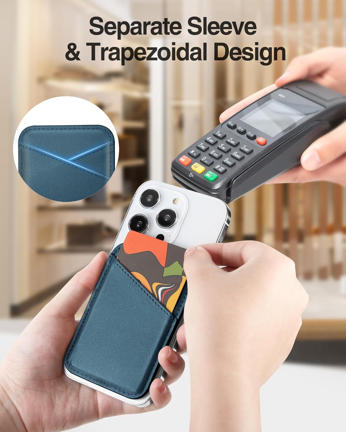 Miroddi Miroddi Leather Magnetic Wallet for iPhone 16 15 14 13 12 Ultra Thin RFID Blocking Card Holder Blue - View 3 of 7