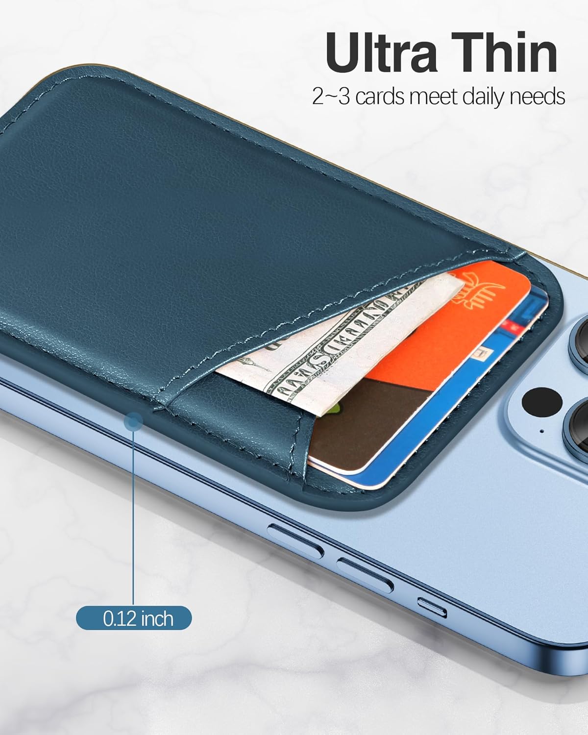 Miroddi Miroddi Leather Magnetic Wallet for iPhone 16 15 14 13 12 Ultra Thin RFID Blocking Card Holder Blue - View 4 of 7