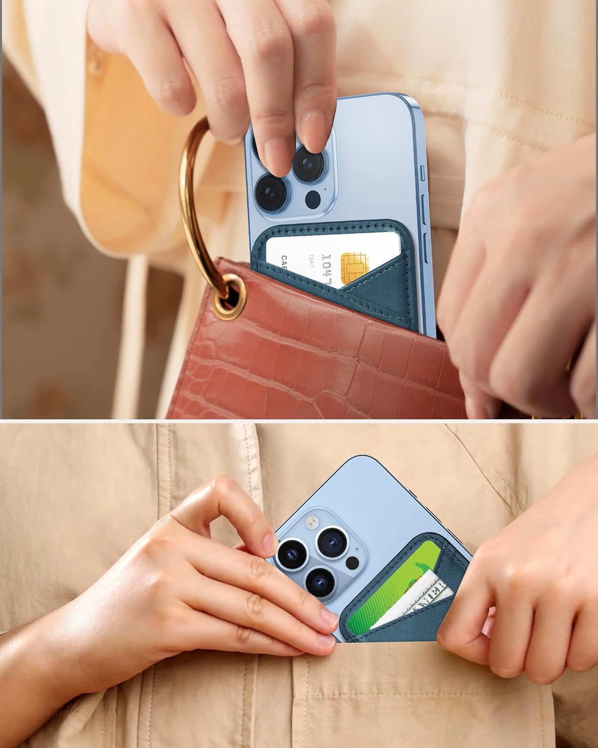 Miroddi Miroddi Leather Magnetic Wallet for iPhone 16 15 14 13 12 Ultra Thin RFID Blocking Card Holder Blue - View 5 of 7