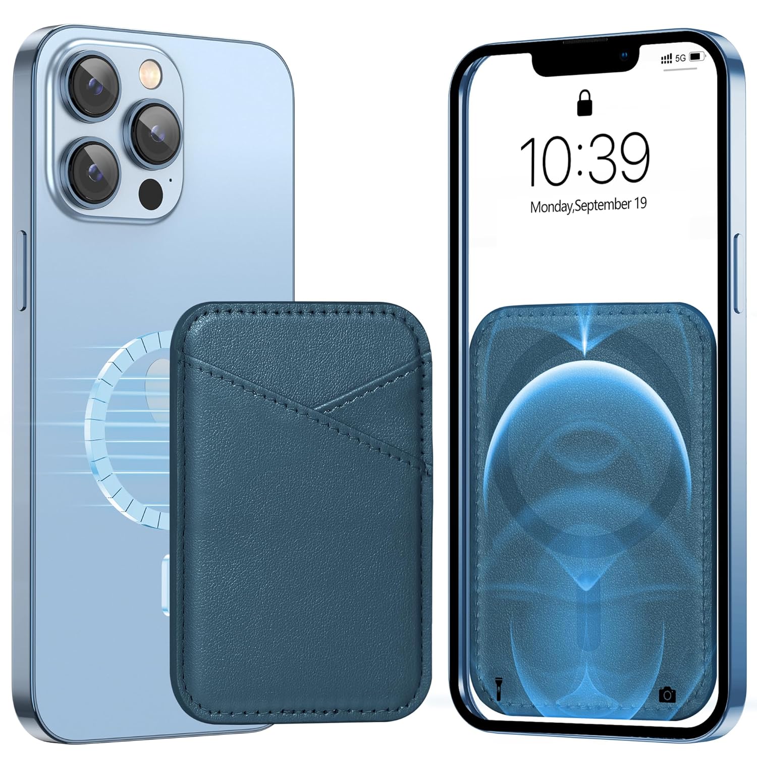 Miroddi Miroddi Leather Magnetic Wallet for iPhone 16 15 14 13 12 Ultra Thin RFID Blocking Card Holder Blue