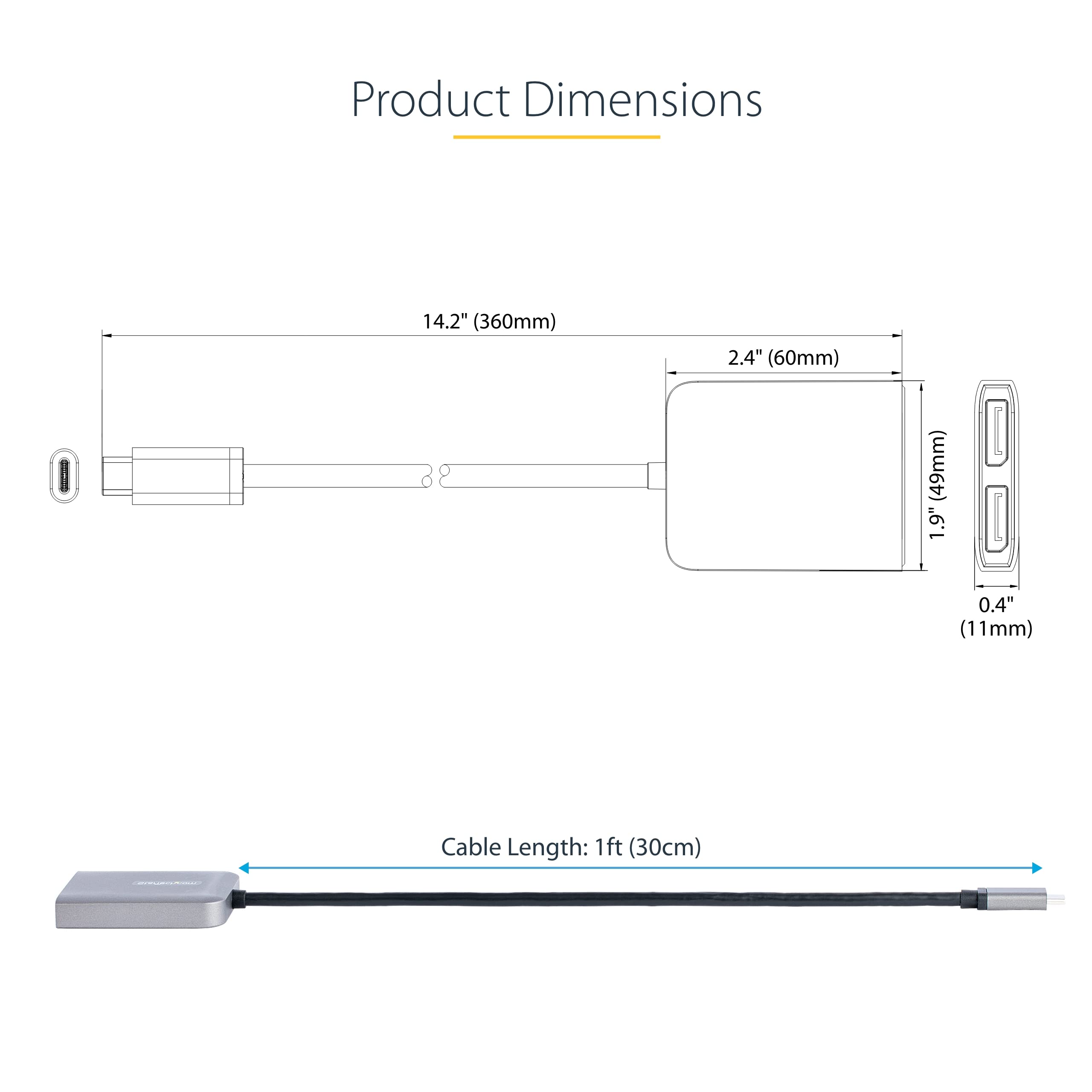 StarTech USB-C to Dual DisplayPort 1.4 Adapter Multi-Monitor Hub Dual 5K 60Hz Laptop Display Extender HDR Extra-Long Cable Windows Only - View 8 of 8