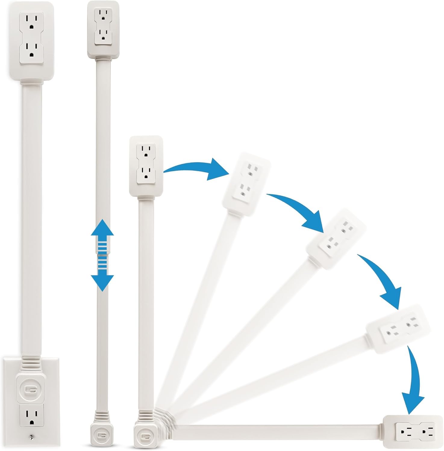 EZ Outlet Electrical Outlet Extender. Access Hard-to-Reach Outlets! Features USB-A, USB-C, and 2 AC Outlets, Extends 22"-34", Rotates 180Â°. Use Behind Couches, Nightstands, Desks, and More. - View 2 of 8