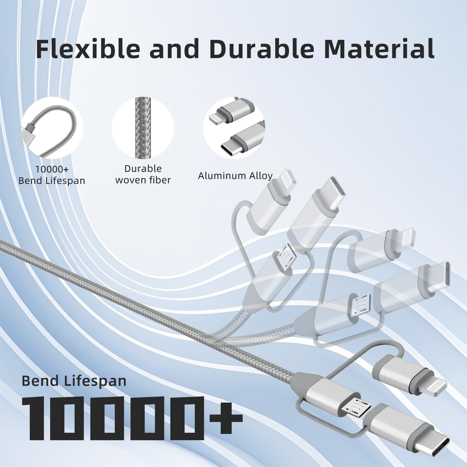 MICFLIP Apple MFi Certified 3 in 1 Charging Cable Adapter Lightning Type-C Micro USB for iPhone iPad Samsung Galaxy 2 Pack 3.5ft - View 6 of 9