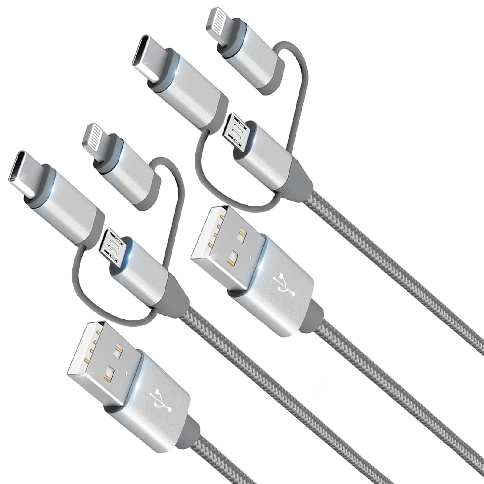 MICFLIP Apple MFi Certified 3 in 1 Charging Cable Adapter Lightning Type-C Micro USB for iPhone iPad Samsung Galaxy 2 Pack 3.5ft