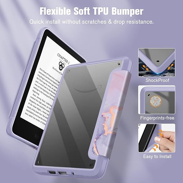 FINTIE Fintie Hybrid Slim Case for 6 Inch All New Kindle 11th Generation 2024 2022 Release Transparent Back Shockproof Cover Lilac Marble - View 6 of 11