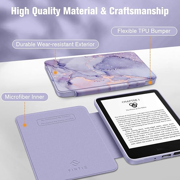 FINTIE Fintie Hybrid Slim Case for 6 Inch All New Kindle 11th Generation 2024 2022 Release Transparent Back Shockproof Cover Lilac Marble - View 8 of 11