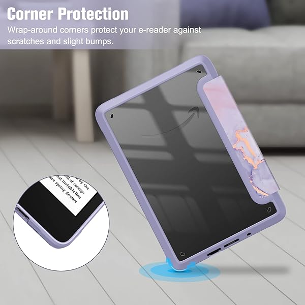 FINTIE Fintie Hybrid Slim Case for 6 Inch All New Kindle 11th Generation 2024 2022 Release Transparent Back Shockproof Cover Lilac Marble - View 9 of 11