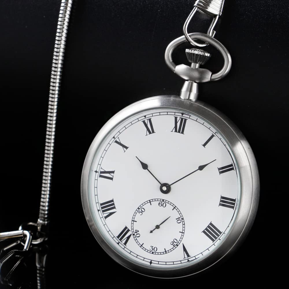 Alwesam Alwesam Stainless Steel Pocket Watch Mechanical Hand Wind Antique Luxury with Chain and Box - View 3 of 7