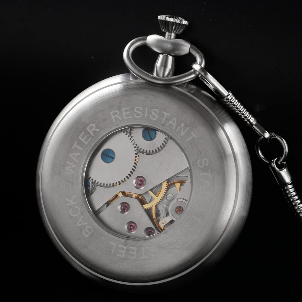 Alwesam Alwesam Stainless Steel Pocket Watch Mechanical Hand Wind Antique Luxury with Chain and Box - View 5 of 7