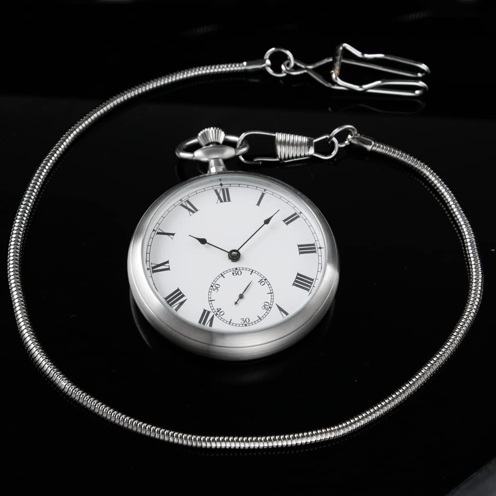 Alwesam Alwesam Stainless Steel Pocket Watch Mechanical Hand Wind Antique Luxury with Chain and Box - View 6 of 7