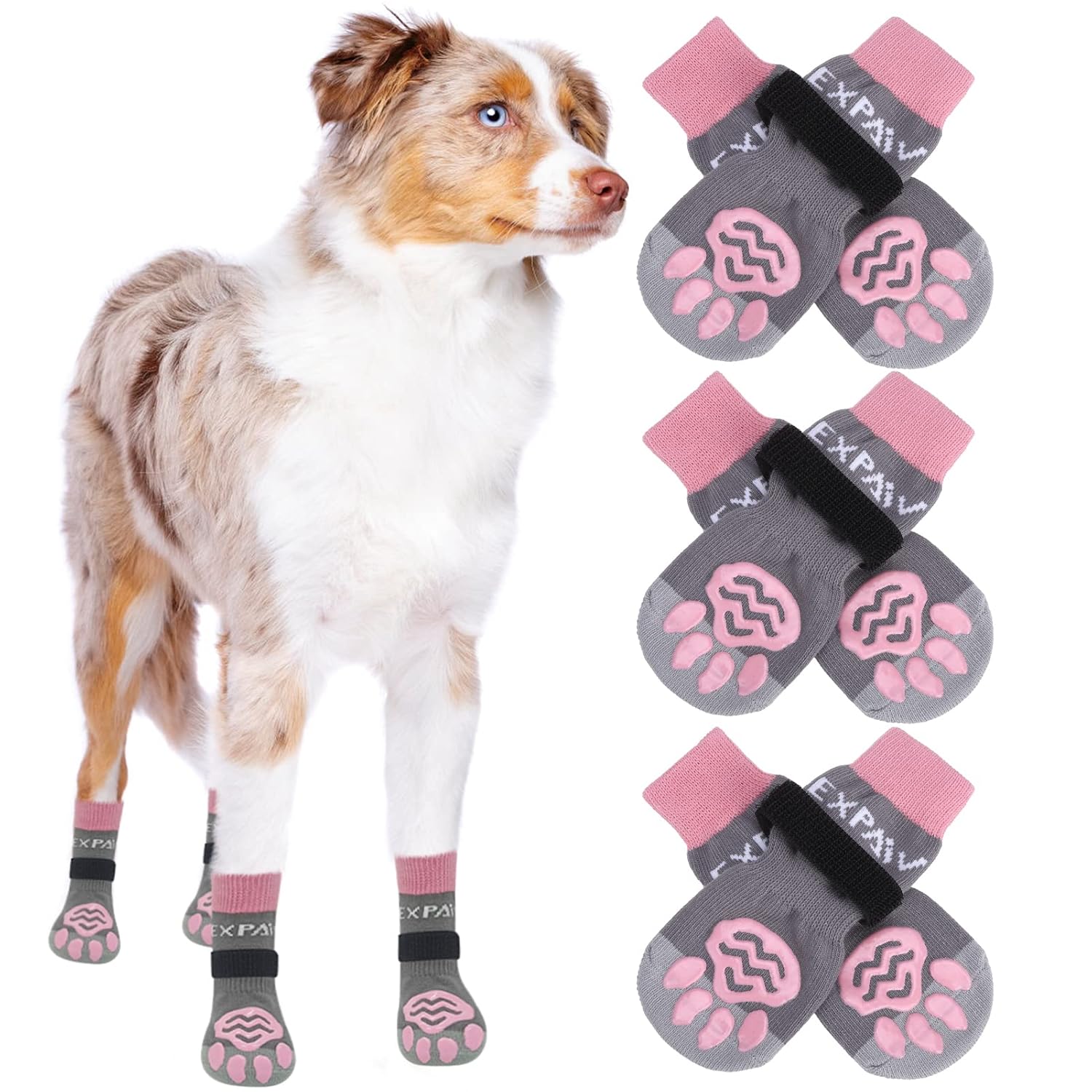 EXPAWLORER EXPAWLORER Anti-Slip Dog Socks for All Seasons Best Paw Protector and Traction Control for Dogs on Hardwood Floors and Pavement