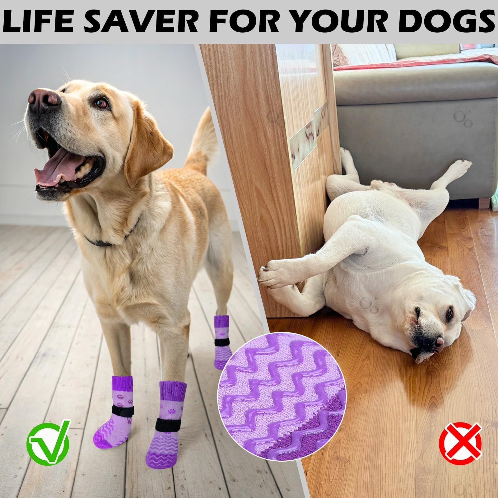 EXPAWLORER EXPAWLORER Anti Slip Dog Socks Winter Dog Boots Paw Protectors for Hardwood Floors Dog Booties for All Weather Small Medium Large Senior Dogs - View 5 of 9